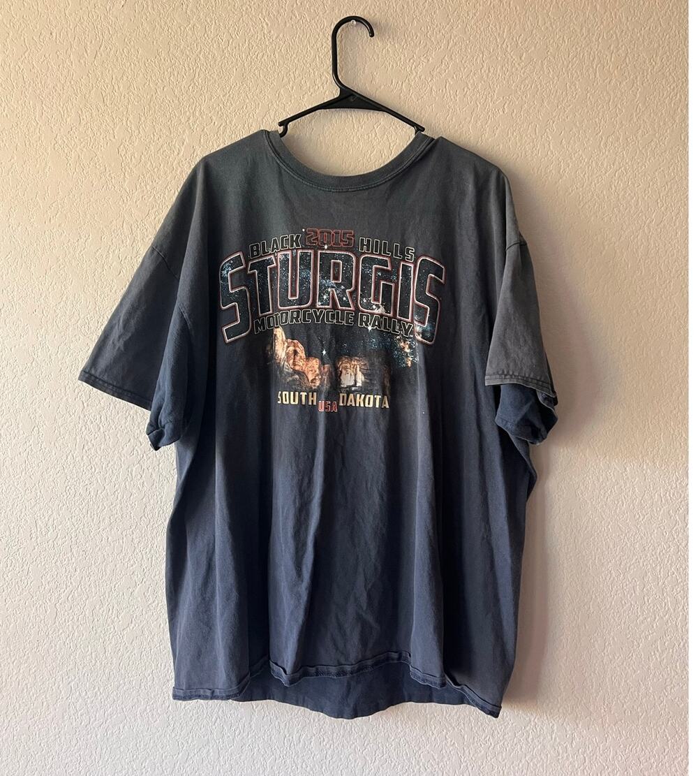 Vintage 2015 Sturgis Motorcycle Rally Black Hills Faded Graphic T Shirt